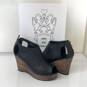 Cri De Coeur Cork Wedges with Dotted Leather Upper
